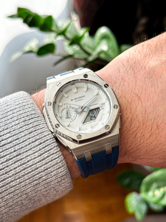 G-SHOCK CasiOak Teget srebrna - sa belim brojčanikom sata